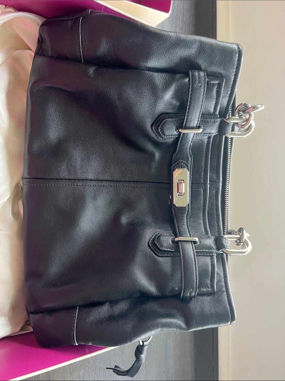 Coach Black Leather Shoulder Bag with Silver Hardware